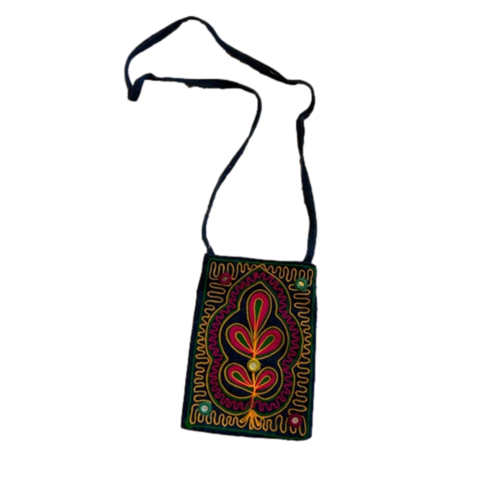 Colorful embroidered denim shoulder / crossbody bag or purse